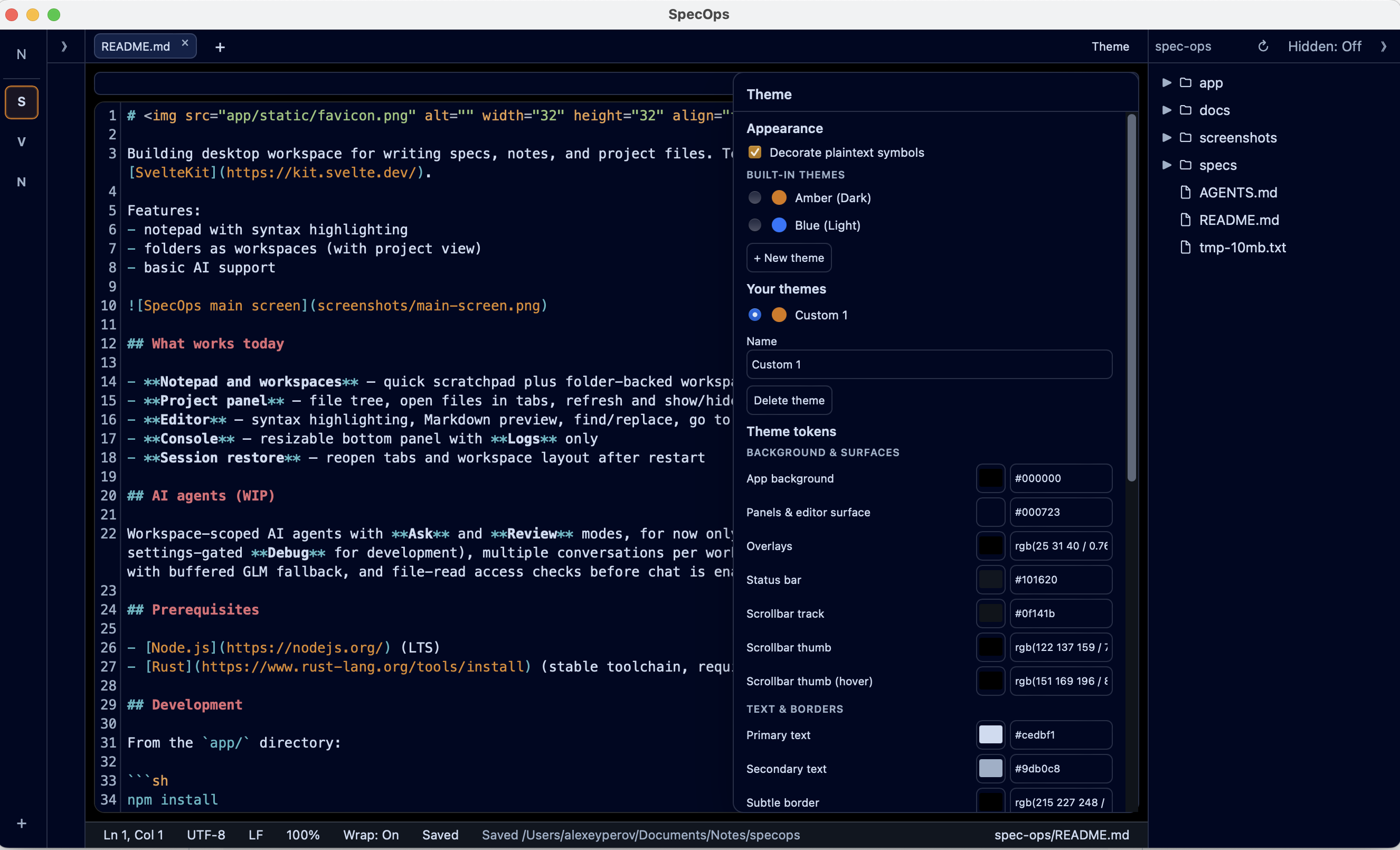 SpecOps themes panel
